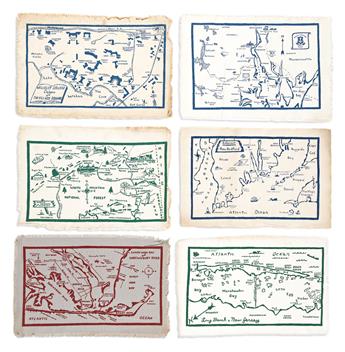 (PICTORIAL MAPS.) The Crawfords. Group of 24 hand-printed textile maps.